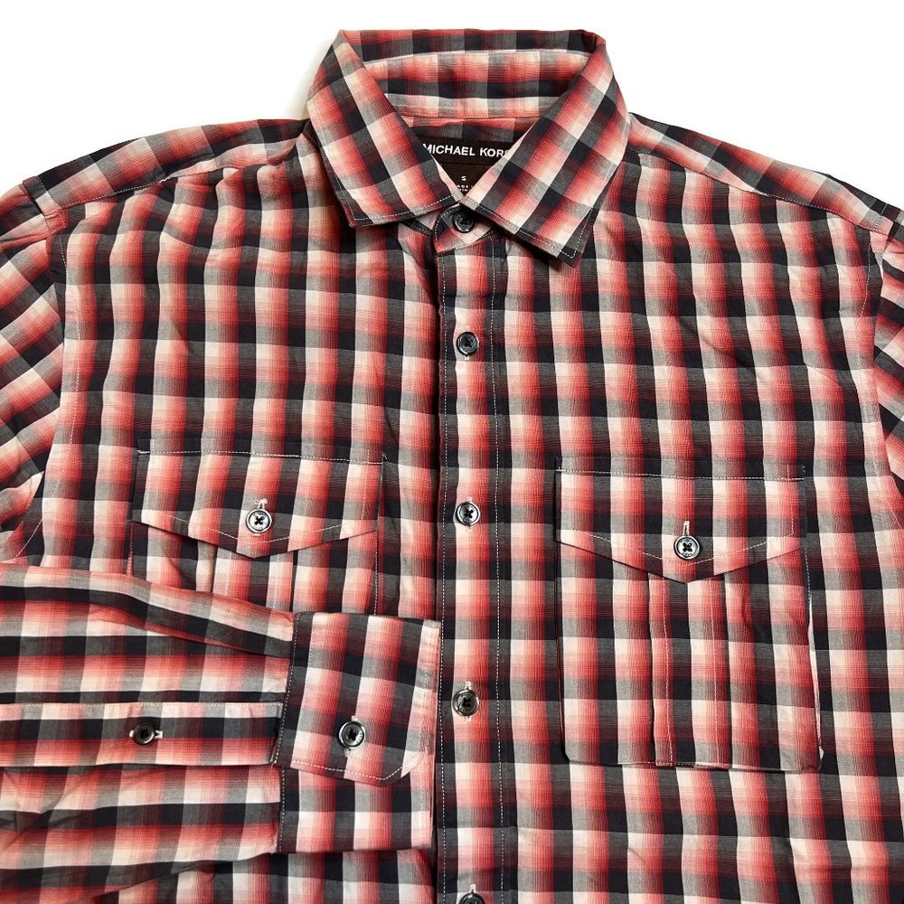 Michael Kors Button Up Shirt Mens Small Long Sleeve Red Plaid Cotton